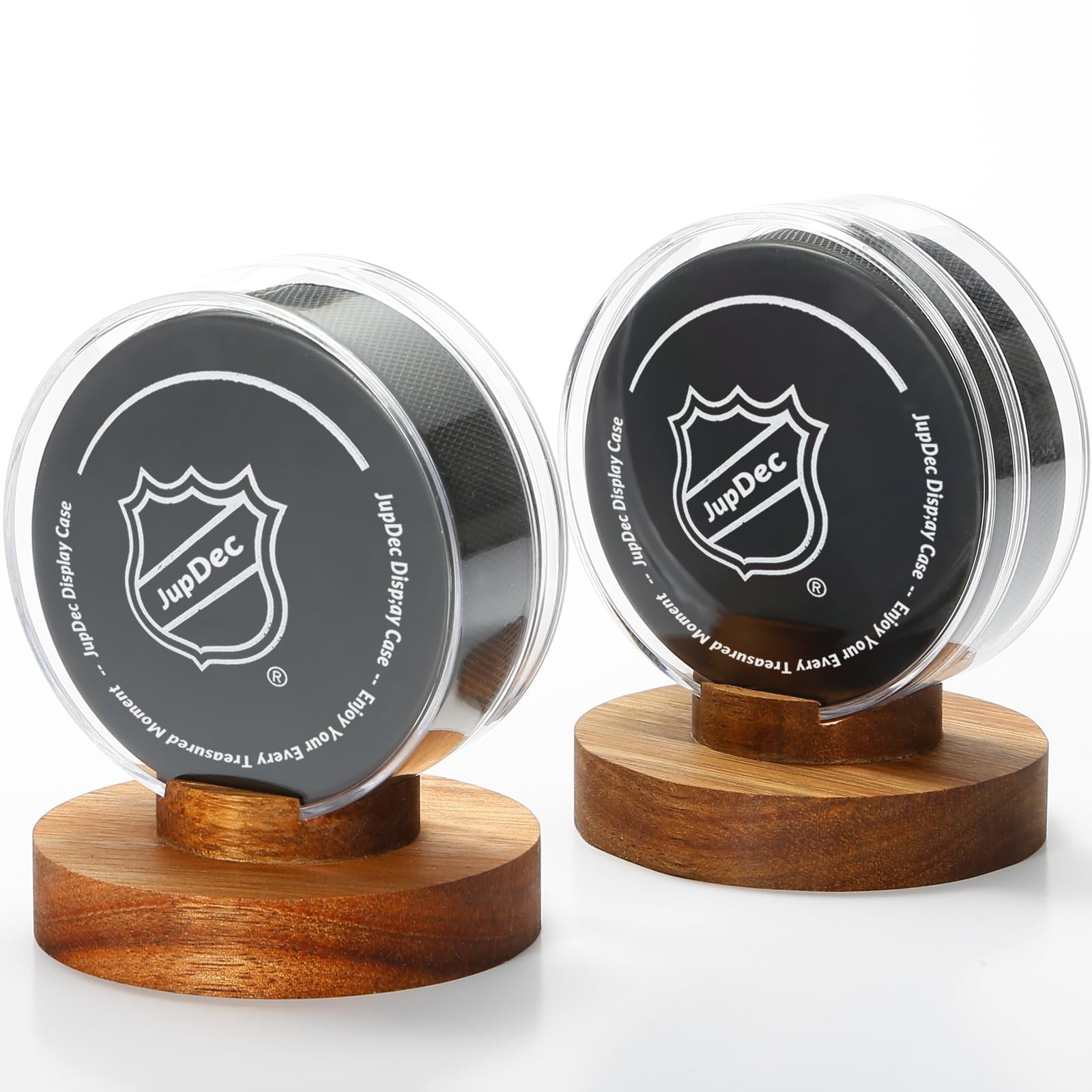 Estuche Para Disco De Hockey Jupdec Con Base De Madera Acrílica 2 Unidades