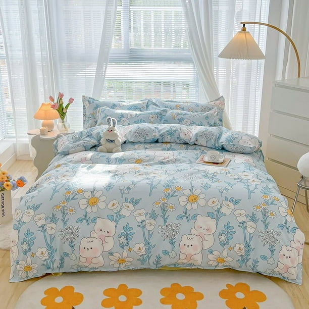 Lindo Blanco Osos Azul Naranja 120gsm Juegos de cama de poliéster