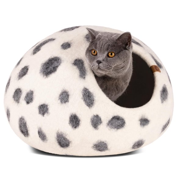 Cueva para Gato MEOWFIA de Lana Merino – Talla Grande, Estampado Leopardo de las Nieves
