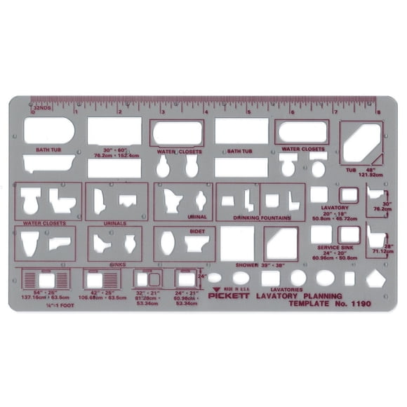 Plantilla Pickett 1190I para planificación de sanitarios a escala 1/4"