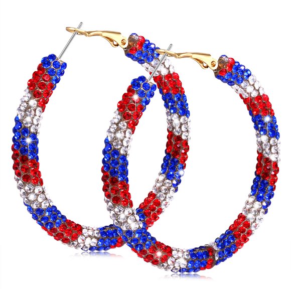 Pendientes NLCAC de 5 cm con strass rojo, blanco y azul