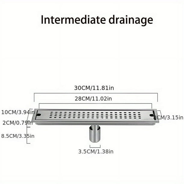 1 Set, 11.8" Linear Shower Drain With Removable Grate, Professional Brushed 304 Stainless Steel Rectangle Shower Floor Drain,Floor Shower Drain With Hair Strainer
