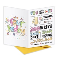 Tarjeta De Cumpleaños Uuefktn, Bonita Y Feliz De 4 Años Para Niñas Y Niños