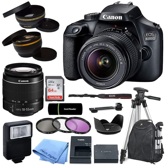 Cámara DSLR Canon EOS 4000D + 64 GB + Trípode (Pack)