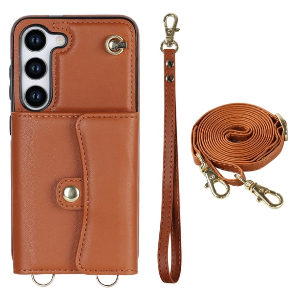 Crossbody PU Leather Phone Case For Samsung Galaxy S23 S22 Plus Note 20 Ultra Wallet Card Slots Magnetic Lanyard Cover