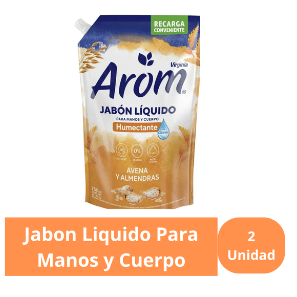 Jabon Liquido Para Manos y Cuerpo Humectante Avena y Almendra Arom 750 ml Pack 2 Unidades