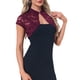 thumbnail image 4 of INSPIRE CHIC Bolero de Encaje para Mujer con Cuello Alto, Botón, Manga Corta, Cubierta de Hombros M Rojo Vino, 4 of 6