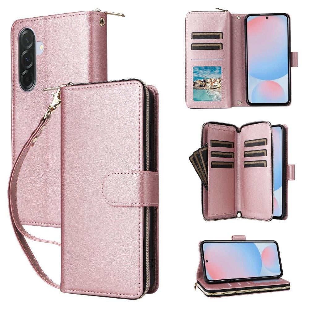 Foxdock - Funda Cartera Con Cremallera Y Correa Para Samsung Galaxy A36 Soporte Y Tarjetero Oro Rosa