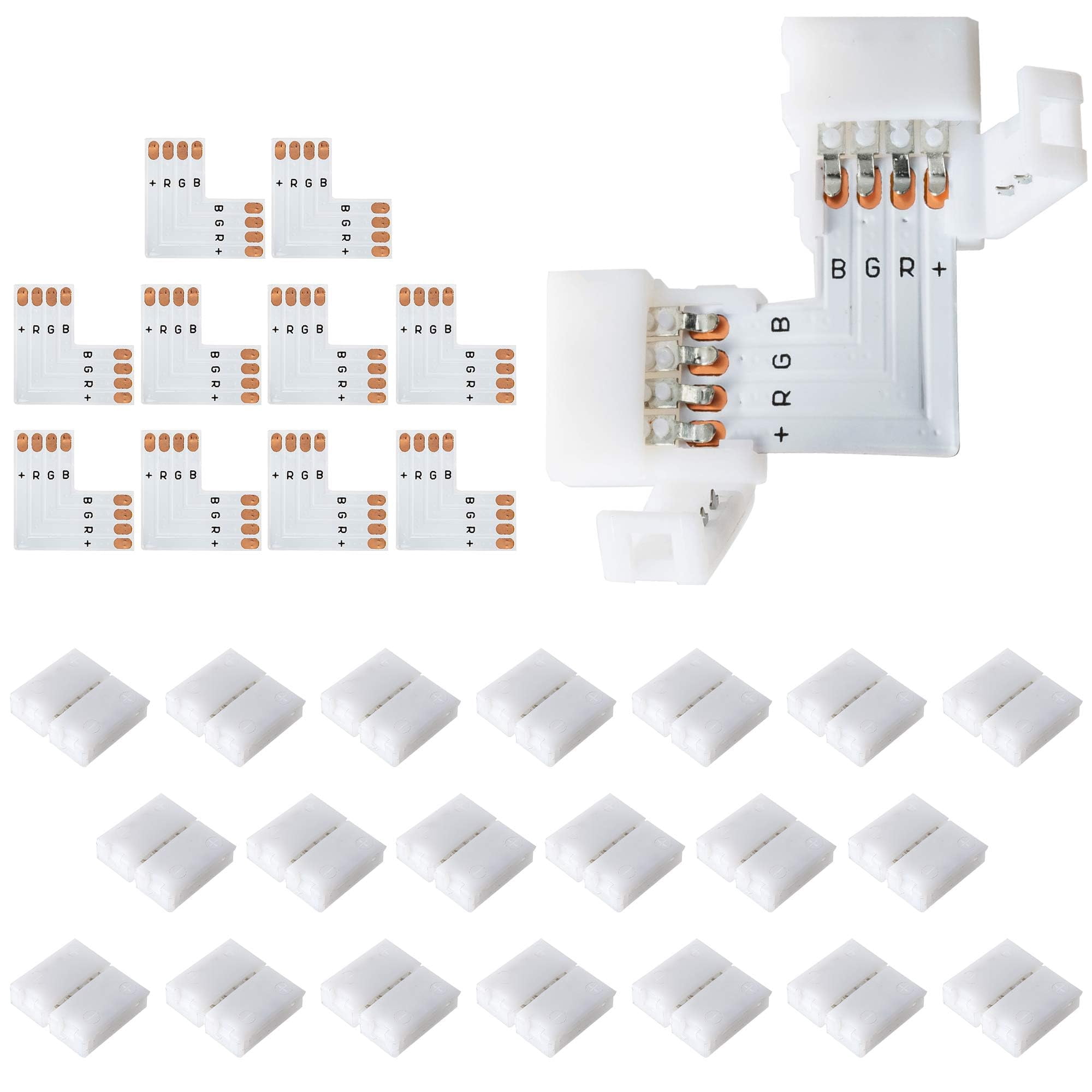 Conectores Led Jackyled En Forma De L De 4 Pines, 10 Mm, Paquete De 10 Con Clips