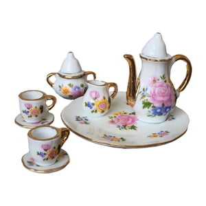 Magideal - Juego De Tazas De Té En Miniatura Para Casa De Muñecas, Escala 1:6, Decoración De Cerámica Para Comedores De Casas De Muñecas, Tetera, Plato, Patrón