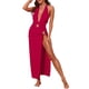 thumbnail image 1 of INSPIRE CHIC Traje de baño de 2 piezas para mujer de talla grande, parte superior con cuello halter, falda larga de playa, traje de baño, rojo vino, mediano, 1 of 5