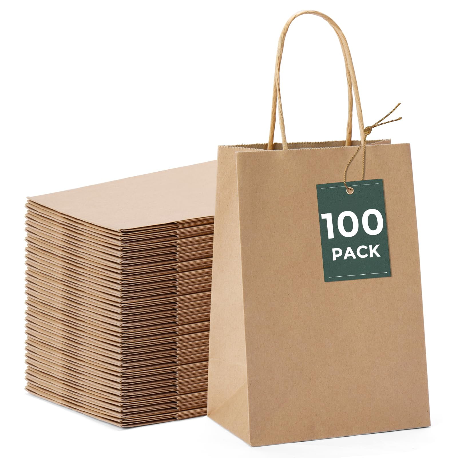 Gssusa - Bolsas De Papel Para Regalo Paquete De 100 Unidades 13 3 X 9 5 X 20 3 Cm Color Marrón Con Asas