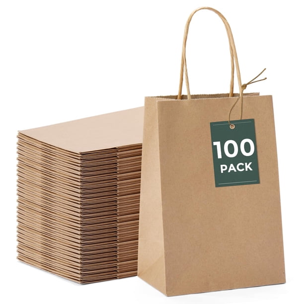 Bolsas De Papel Para Regalo Paquete De 100 Unidades 13 3 X 9 5 X 20 3 Cm Color Marrón Con Asas