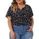 thumbnail image 1 of Agnes Orinda Blusas Casuales de Manga Corta con Tapeta Floral para Mujer de Talla Grande Peplum 3X Negro, 1 of 8