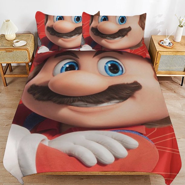 Super Mario 3-Piece Comforter Set for Bedroom Super Mario Bedding Set for Kids Adults Soft Microfiber Duvet Cover Set with Zipper Closure