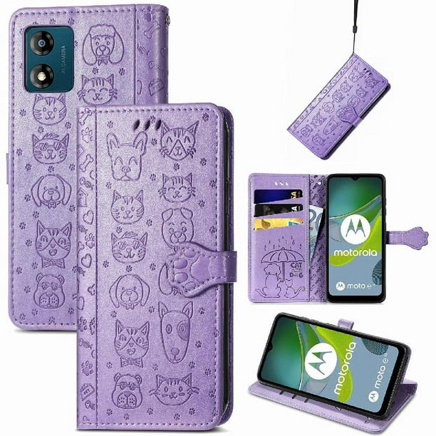 Funda Cartera FOXDOCK para MOTO E13 , Flip PU con Relieve de Gatos y Perros, Tarjetero y Soporte