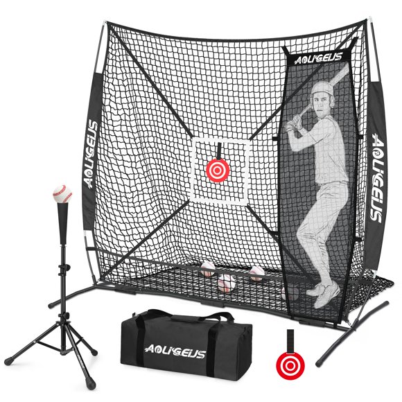 Red de práctica AOLIGEIJS 1,8 m × 1,8 m con soporte de bateo y zona de golpe
