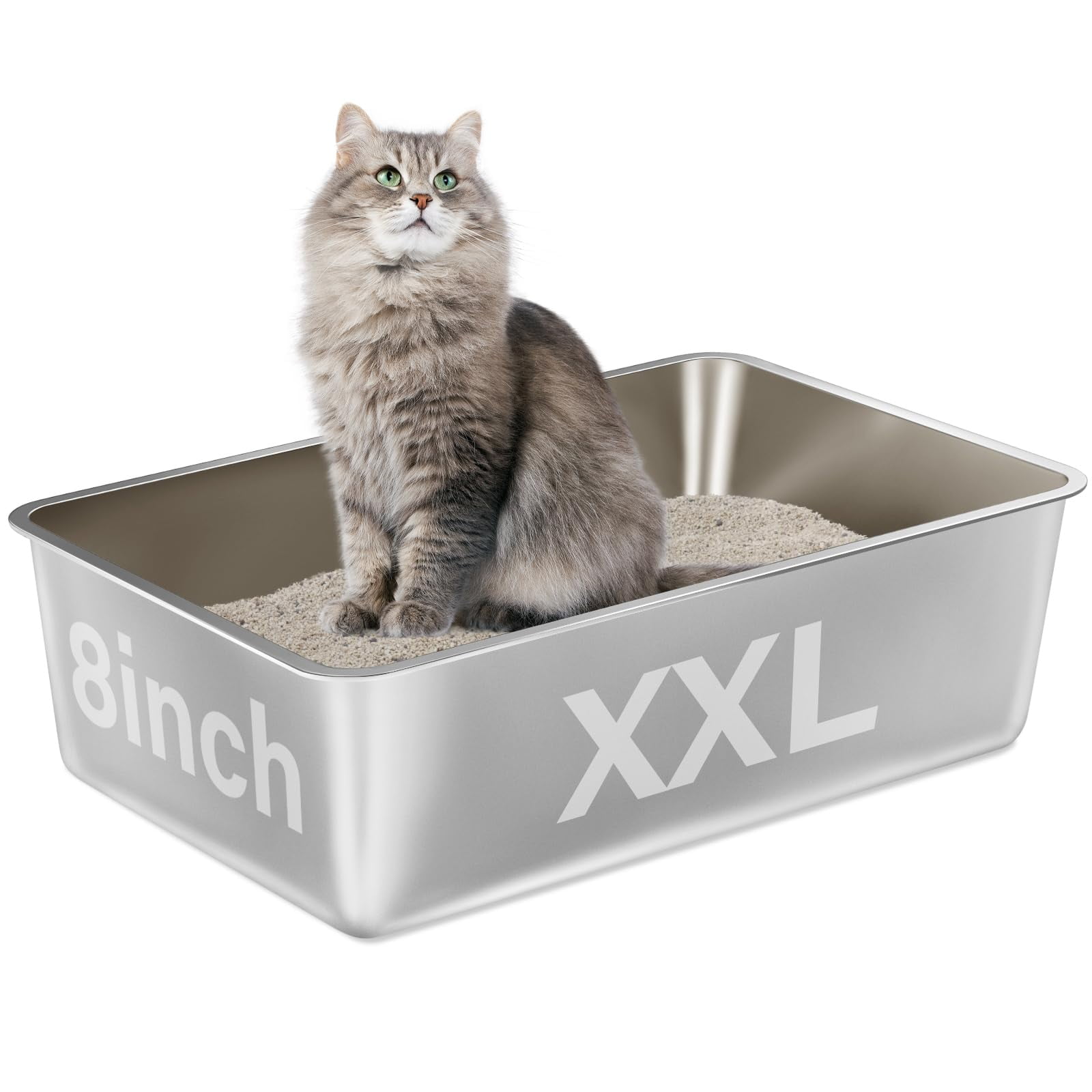 Caja De Arena Egmehoad De Acero Inoxidable Xxl Para Grandes Felinos