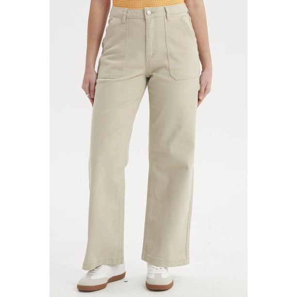 Jeans Mujer Calce Recto Bolsillo Caqui