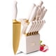 thumbnail image 1 of Juego de cuchillos con forma de engastes blancos y dorados, 14 piezas con bloque, 1 of 9