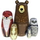 thumbnail image 1 of Muñecas rusas anidadas Kakeah marrón con diseño de búho, oso, zorro y mapache x5 para niños, 1 of 7