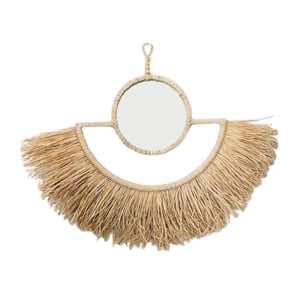 Bothyi - Espejo Colgante Ventilador De Paja Soporte De Pared Con Forma De Ventilador Hecho A Mano Para Oficina De Dormitorio