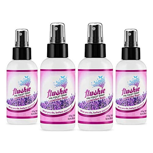 Spray para antes del baño Flushie Lavender Rain, 118 ml, tamaño de viaje (paquete de 4)