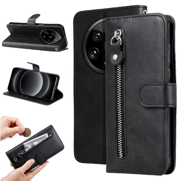 Funda con Cremallera para Xiaomi 14 Ultra 5G, Carcasa Cartera de Cuero PU con Soporte y Tarjetero