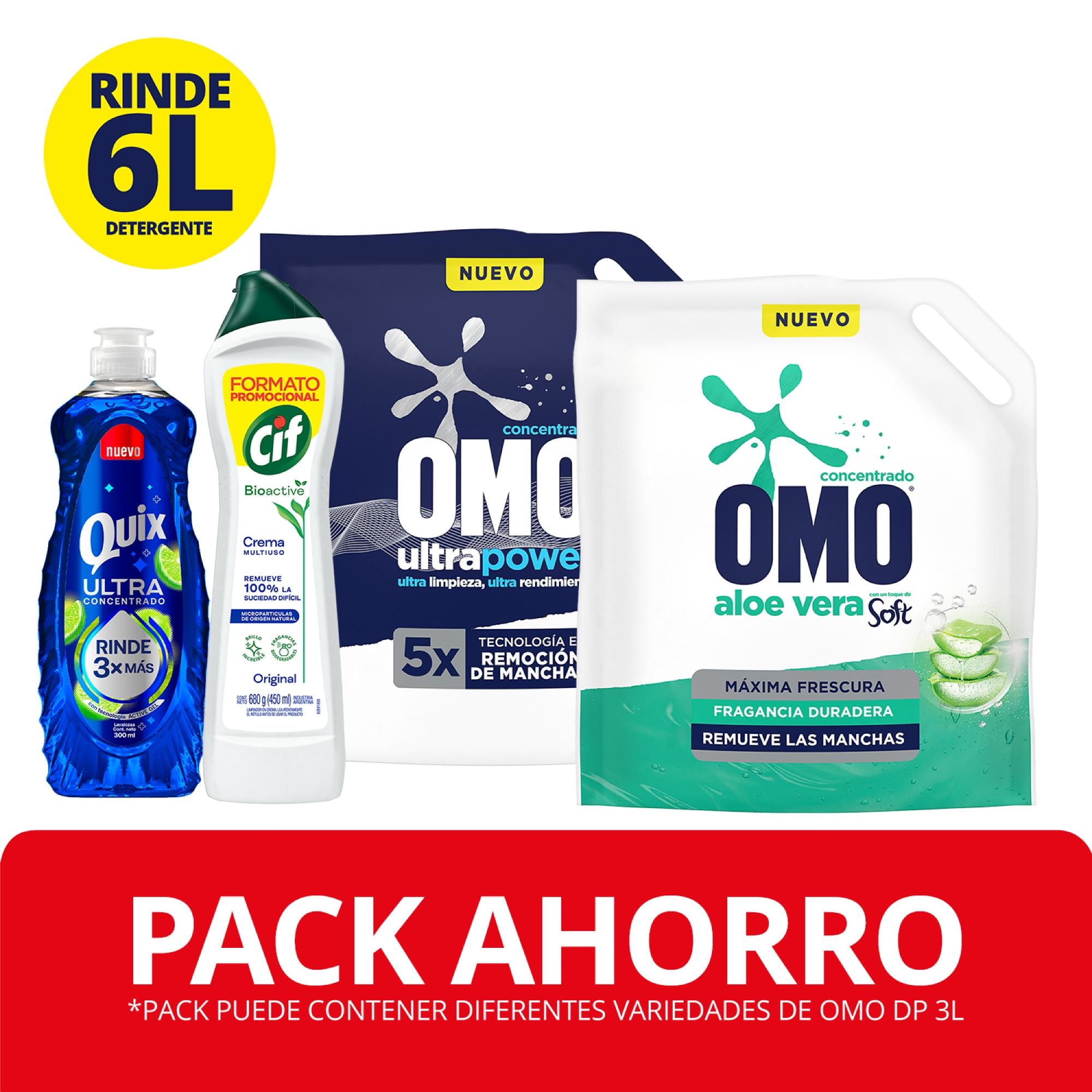 Detergente Líquido Omo Mix Ultra Power Doypack + 1 Quix Ultra 300 Ml + Cif Crema 450ml Pack
