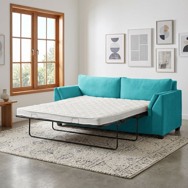 Sofa Cama Milan 2Pl Con Resortes Pocket Tela Velvet Turquesa
