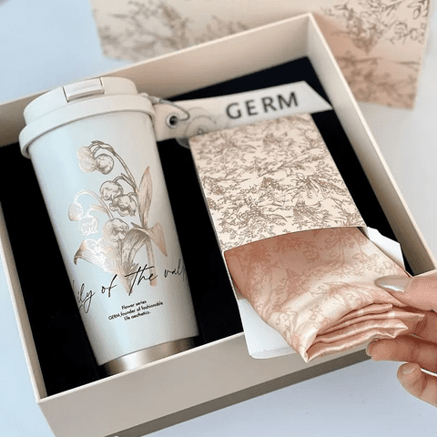 Germ Termo Agua Pañuelo Seda Set Frío Caliente 500Ml Blanco