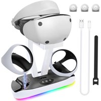 Estación De Carga Aaronmei Psvr2 Con Luz Rgb Y Soporte Para Auriculares Blanco