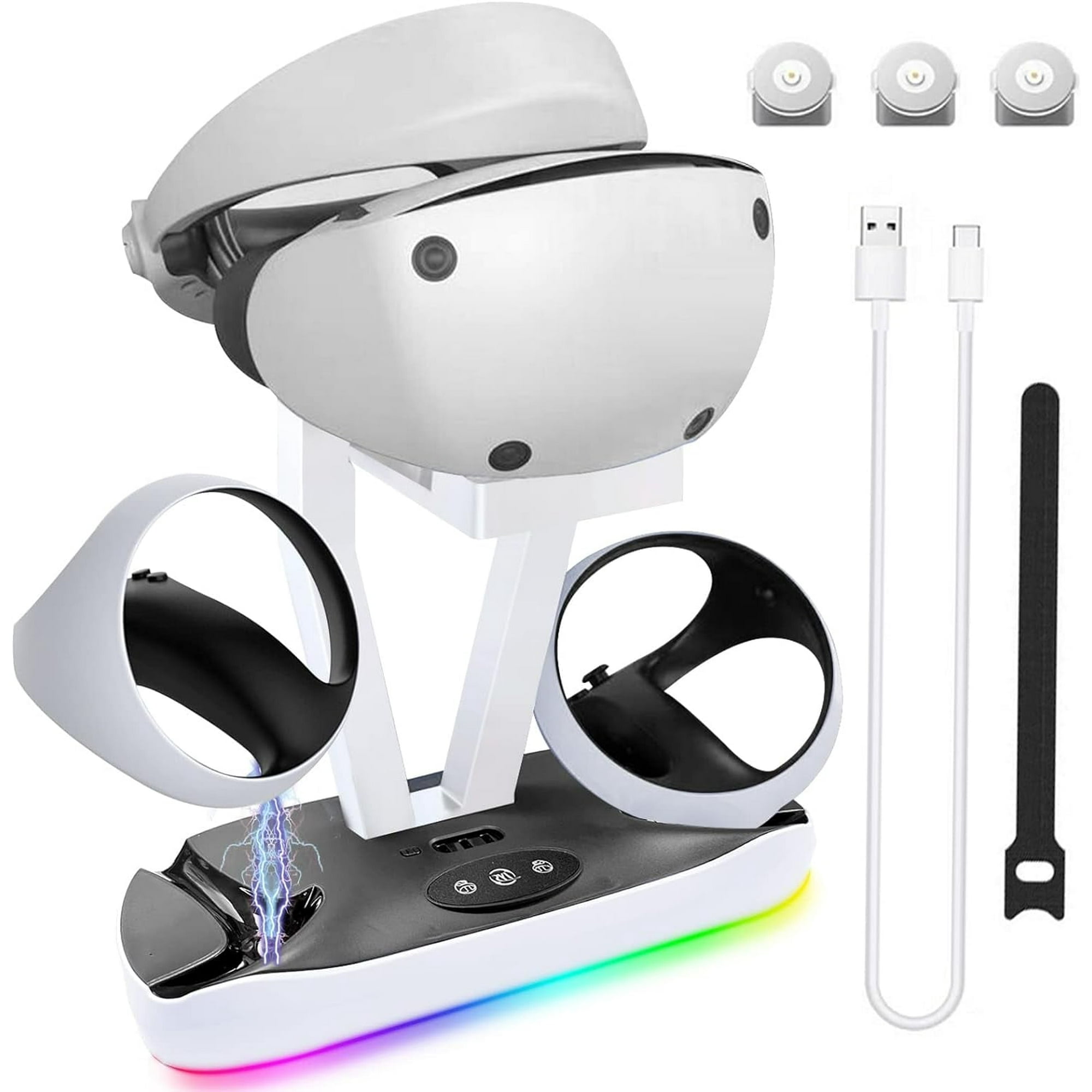 Estación De Carga Aaronmei Psvr2 Con Luz Rgb Y Soporte Para Auriculares Blanco