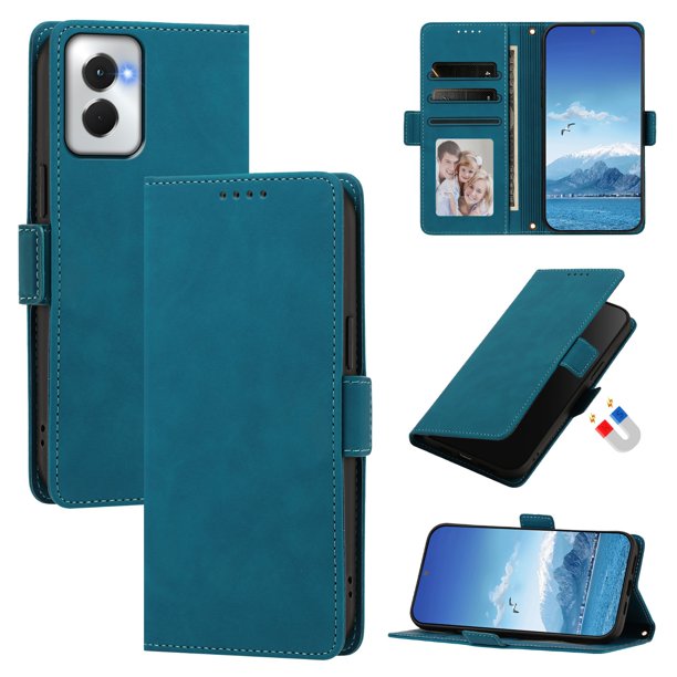 Funda Billetera Delgada para Motorola Moto G Power 5G 2024 con Ranuras y Soporte Azul lago