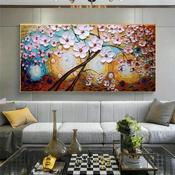 1pc Frameless Nordic Art Abstract Flowers Tree Oil Painting On Canvas Wall Art Posters Prints Wall Pictures For Living Room Home Cuadros, No Frame