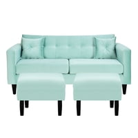 Bodevir - Sofa New Retro 3C + 2 Pouf Felpa 00 Verde Agua