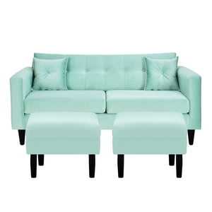 Bodevir - Sofa New Retro 3C + 2 Pouf Felpa 00 Verde Agua