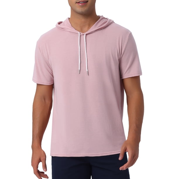 INSPIRE CHIC Camiseta con Capucha para Hombres Sudaderas de Manga Corta Deportiva Pullover con Cordón Camisetas con Capucha L Rosa