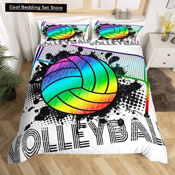 x1872 Bed SheetsVolleyball Bedding Set Sports Duvet Cover Boys Girls Ball Theme Fire and Water Comforter Cover Polyester Quilt Cover 3-Piece Bedding Set (1 Duvet Cover + 2 Pillow Shams) nj1872
