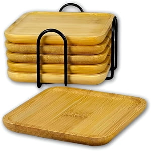 Wakshome - Set 6 Posavasos Cuadrados De Bambú Con Soporte