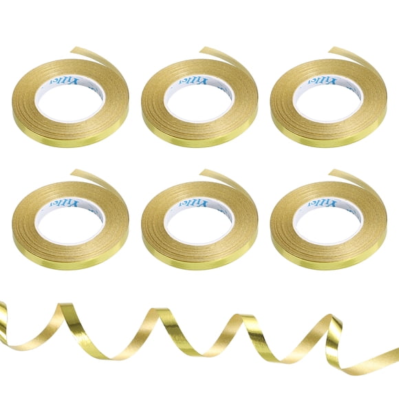 Uxcell Cinta Rizada Cuerda de Globo Metálica 3/16" 11 Yardas 6 Rollos para Decoración de Fiesta Regalo Oro Champán Oro