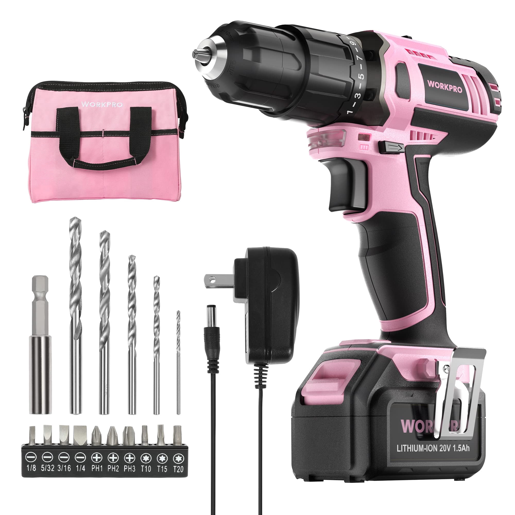 Workpro - Cargador De Batería Drill Driver Pink De 20 V Iones De Litio 1