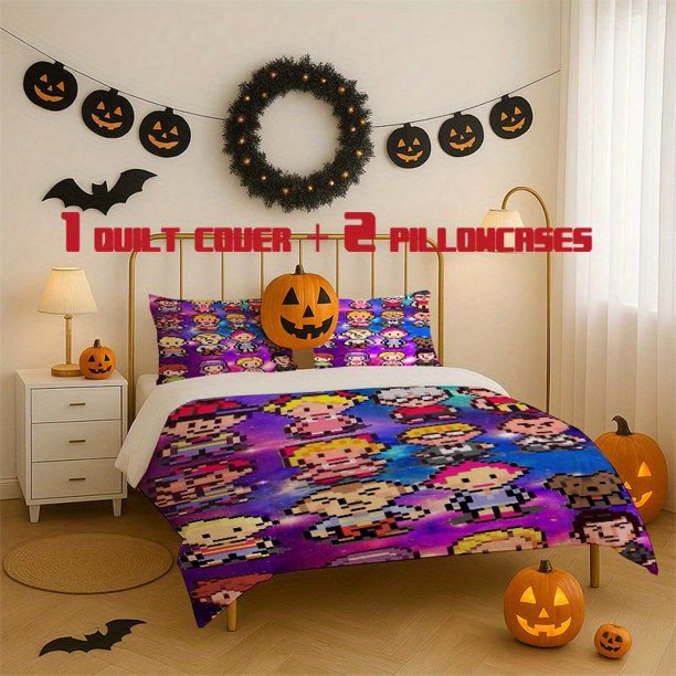 3pcs Earthbound Mother Printed Bedding Set Soft Duvet Cover with 2 Pillowcases All Season Comfort