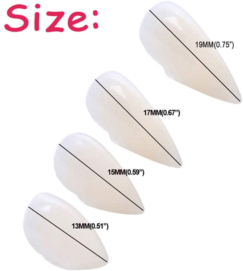 6 Pares De Dientes De Vampiro – Colmillos Falsos En 3 Tamaños (13, 15 Y 17 Mm) Con Adhesivo Para Halloween Y Cosplay