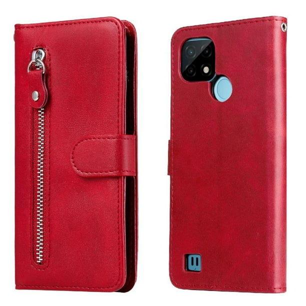 Funda con Cremallera para Realme C25Y/C21Y, Carcasa Cartera de Cuero PU con Soporte y Tarjetero