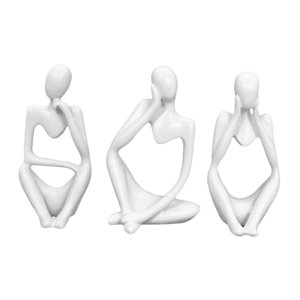 Bothyi - Figurita De Pensador Abstracto De Resina, Adorno De Mesa Para Hoteles, Chimenea, Color Blanco, 3 Piezas