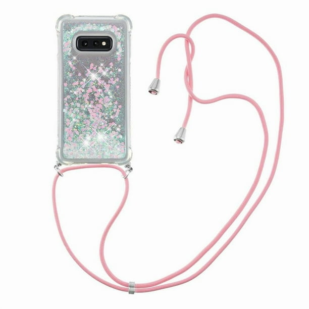 Funda FOXDOCK para Samsung Galaxy S10e con Cuerda Ajustable, Brillo Líquido, Protección Antigolpes y Lente – Ideal para Regalo