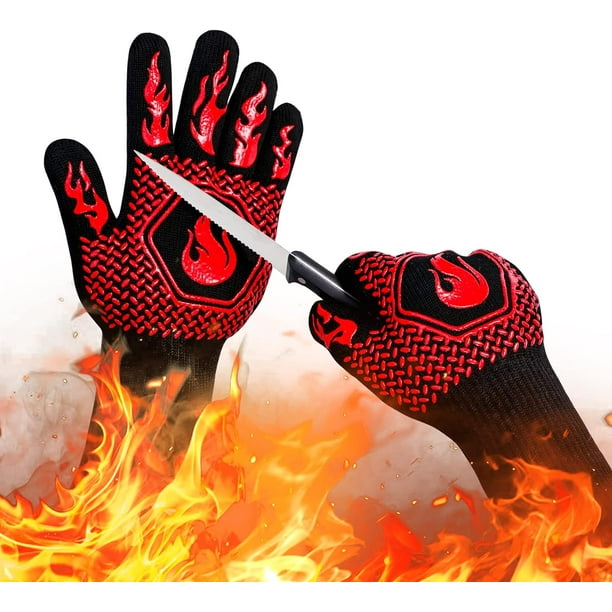 1 par/2 guantes para barbacoa, guantes para asar, guantes resistentes al calor para horno, guantes ignífugos de cocina de 800 °C para asar, hornear, cocinar y soldar.