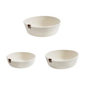 Magideal - Juego De 3 Cestas Pequeñas Tejidas Con Cuerda De Algodón Para Decoración Del Hogar, Cuenco Para Ropa Sucia, Fruta Nórdica, Controles Remotos, Bandeja Blanco
