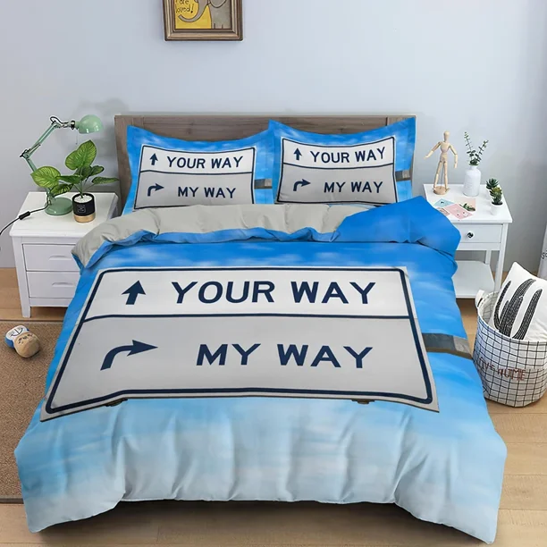 You and Me Duvet Cover Valentine Theme Bedding Set for Teens Adults Creative Couple Romantic Polyester Quilt Cover Bed Sheets